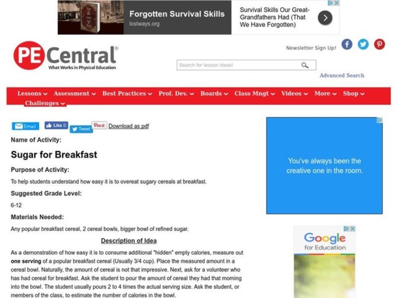 Sugar for Breakfast Lesson Plan Sugar for Breakfast Lesson Plan