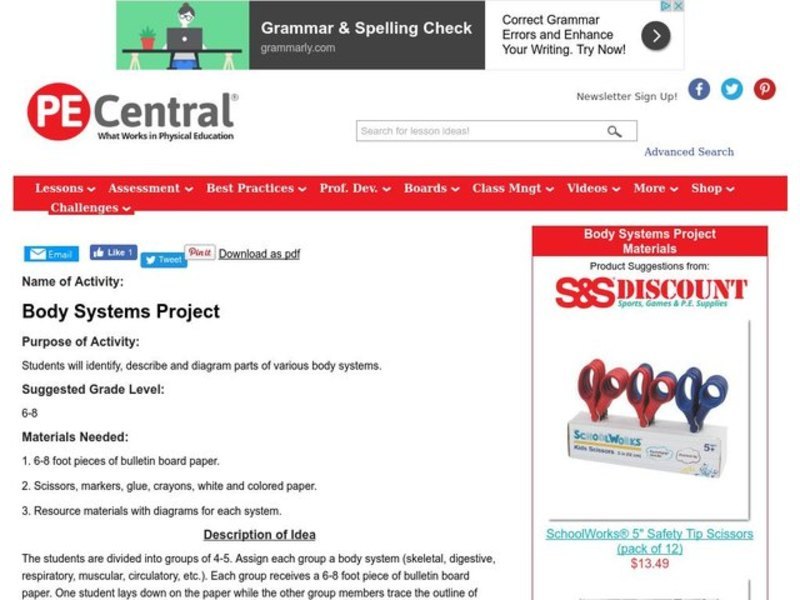 Body Systems Project Lesson Plan Body Systems Project Lesson Plan