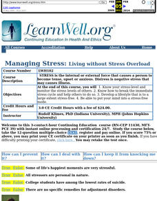 Managing Stress: Living without Stress Overload Lesson Plan Managing Stress: Living without Stress Overload Lesson Plan