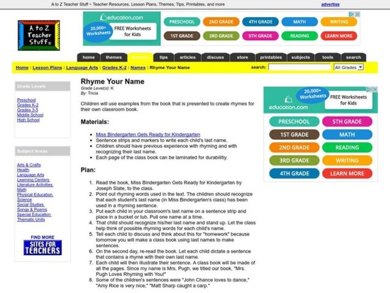 Rhyme Your Name Lesson Plan Rhyme Your Name Lesson Plan