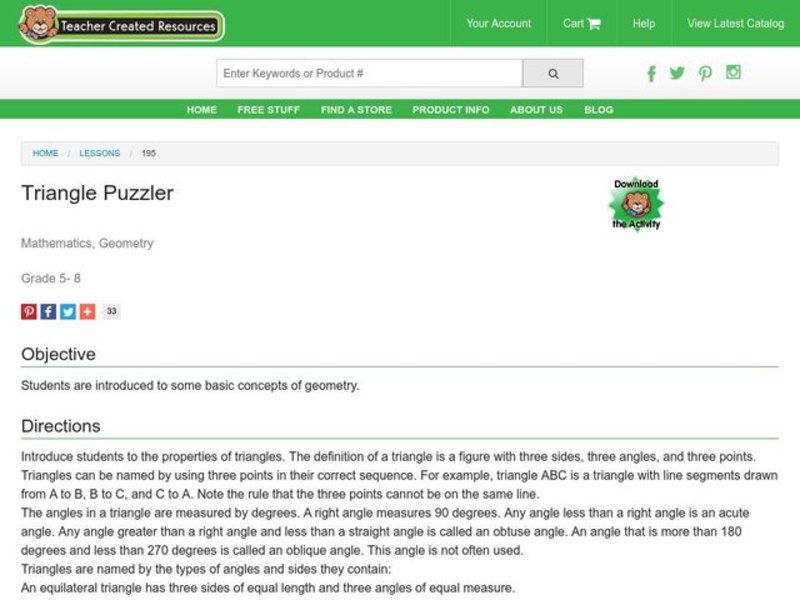 Triangle Puzzler Lesson Plan Triangle Puzzler Lesson Plan