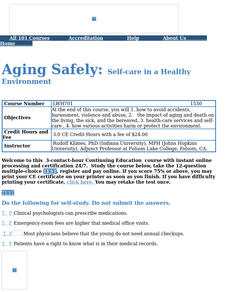 Aging Safely:Self-care in a Healthy Environment Lesson Plan Aging Safely:Self-care in a Healthy Environment Lesson Plan