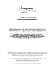 2004 AP® Human Geography Free-Response Questions AP Test Prep 2004 AP® Human Geography Free-Response Questions AP Test Prep