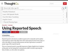 Using Reported Speech Lesson Plan Using Reported Speech Lesson Plan
