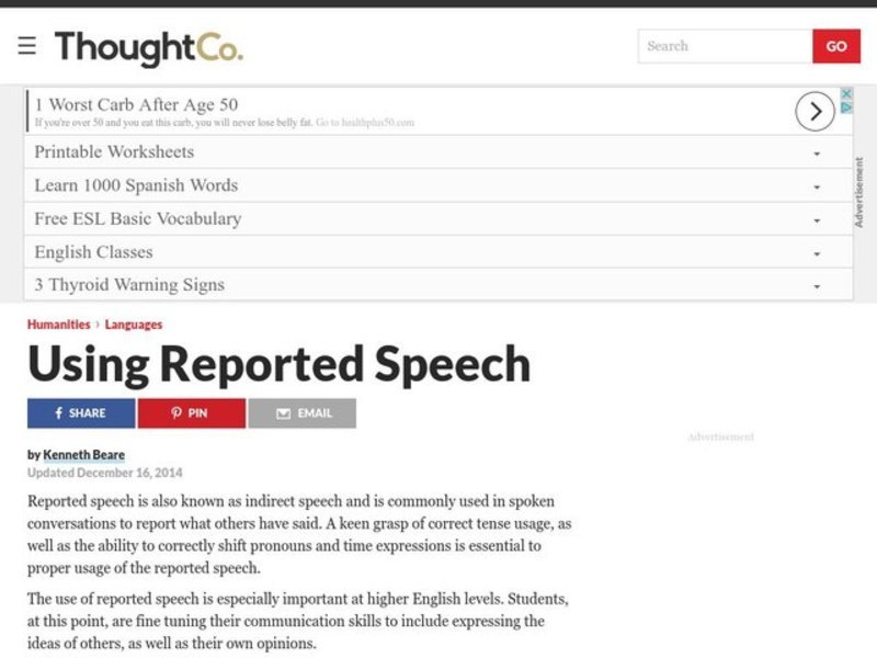 Using Reported Speech Lesson Plan Using Reported Speech Lesson Plan