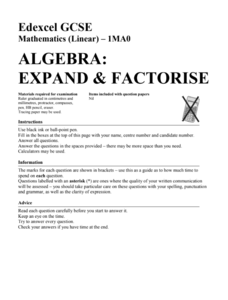 Expand and Factorise Assessment Expand and Factorise Assessment