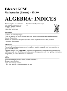 Algebra: Indices Assessment Algebra: Indices Assessment