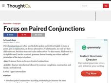 Grammar Lesson Plan Focus on Paired Conjunctions Lesson Plan Grammar Lesson Plan Focus on Paired Conjunctions Lesson Plan