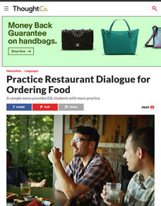 Speaking and Listening Lesson Based on Ordering Food in a Restaurant Lesson Plan Speaking and Listening Lesson Based on Ordering Food in a Restaurant Lesson Plan