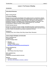 The Process of Reading vocabulary, literary elements Lesson Plan The Process of Reading vocabulary, literary elements Lesson Plan