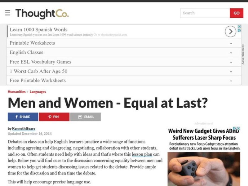 Conversation Lesson: Men and Women - Equal at Last? Lesson Plan Conversation Lesson: Men and Women - Equal at Last? Lesson Plan