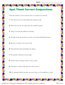 Spot Them! Correct Conjunctions Worksheet Spot Them! Correct Conjunctions Worksheet