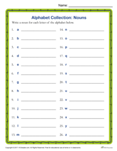 Alphabet Collection: Nouns Worksheet Alphabet Collection: Nouns Worksheet