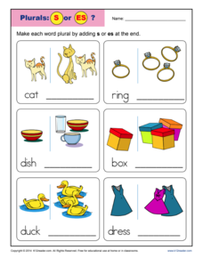Plurals: S or ES ? Worksheet Plurals: S or ES ? Worksheet