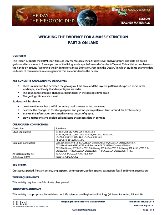 Weighing the Evidence for a Mass Extinction Part 2: On Land Activity Weighing the Evidence for a Mass Extinction Part 2: On Land Activity