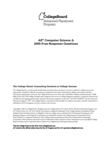 2005 AP® Computer Science A Free-Response Questions AP Test Prep 2005 AP® Computer Science A Free-Response Questions AP Test Prep