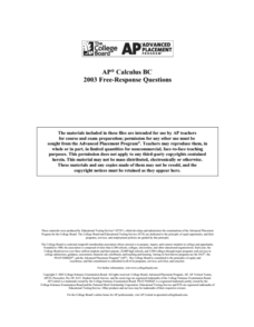 2003 AP® Calculus BC Free-Response Questions AP Test Prep 2003 AP® Calculus BC Free-Response Questions AP Test Prep