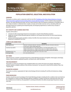 Population Genetics, Selection, and Evolution Activity Population Genetics, Selection, and Evolution Activity
