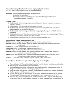 “Choose Something Like a Star” Discussion—Applying Style to Content Lesson Plan “Choose Something Like a Star” Discussion—Applying Style to Content Lesson Plan