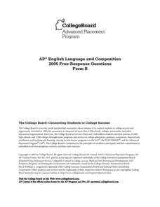 2005 AP® English Language and Composition Free-Response Questions Form B AP Test Prep 2005 AP® English Language and Composition Free-Response Questions Form B AP Test Prep