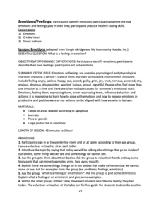 Emotions/Feelings Lesson Plan Emotions/Feelings Lesson Plan