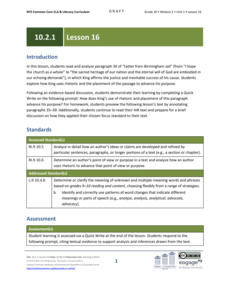Grade 10 ELA Module 2: Unit 1, Lesson 16 Lesson Plan Grade 10 ELA Module 2: Unit 1, Lesson 16 Lesson Plan
