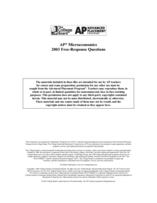 2003 AP® Microeconomics Free-Response Questions AP Test Prep 2003 AP® Microeconomics Free-Response Questions AP Test Prep