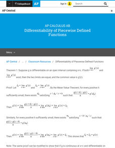 Differentiability of Piecewise Defined Functions AP Test Prep Differentiability of Piecewise Defined Functions AP Test Prep