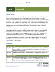 Grade 10 ELA Module 3: Unit 1, Lesson 14 Lesson Plan Grade 10 ELA Module 3: Unit 1, Lesson 14 Lesson Plan