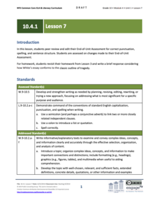 Grade 10 ELA Module 4: Unit 1, Lesson 7 Lesson Plan Grade 10 ELA Module 4: Unit 1, Lesson 7 Lesson Plan