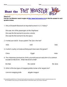 Hunt the Fact Monster Worksheet Hunt the Fact Monster Worksheet