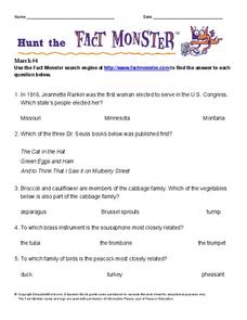 Hunt the Fact Monster Worksheet Hunt the Fact Monster Worksheet