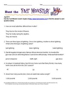 Hunt the Fact Monster Worksheet Hunt the Fact Monster Worksheet