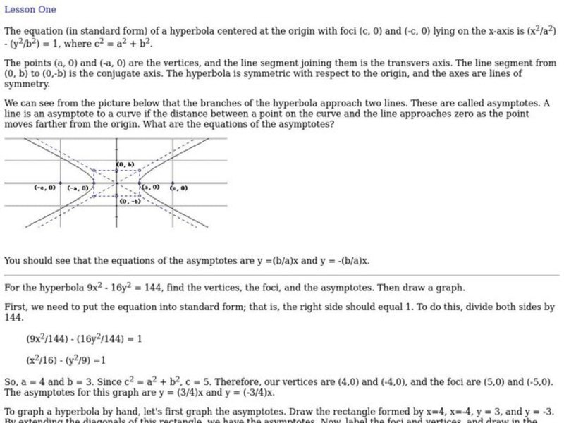 Hyperbola Lesson Plan Hyperbola Lesson Plan