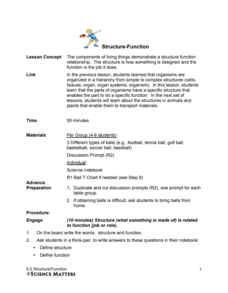 Structure-Function Lesson Plan Structure-Function Lesson Plan