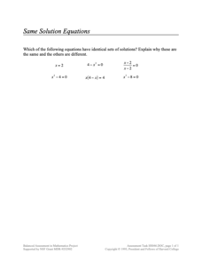 Same Solution Equations Assessment Same Solution Equations Assessment