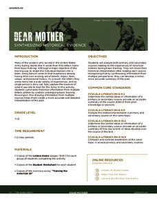 Dear Mother: Synthesizing Historical Evidence Lesson Plan Dear Mother: Synthesizing Historical Evidence Lesson Plan