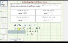 Evaluate Basic Algebraic Expressions (Example 2) Video Evaluate Basic Algebraic Expressions (Example 2) Video