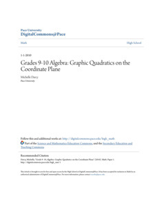 Grades 9-10 Algebra: Graphic Quadratics on the Coordinate Plane Lesson Plan Grades 9-10 Algebra: Graphic Quadratics on the Coordinate Plane Lesson Plan