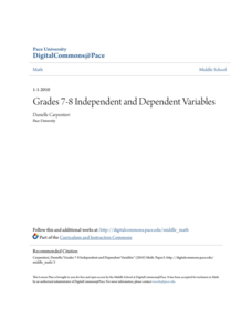 Grades 7-8 Independent and Dependent Variables Lesson Plan Grades 7-8 Independent and Dependent Variables Lesson Plan