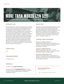 More Than Words Can Say: Analyzing Visual Materials as Primary Sources Lesson Plan More Than Words Can Say: Analyzing Visual Materials as Primary Sources Lesson Plan