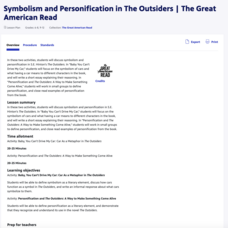Symbolism and Personification in The Outsiders Lesson Plan Symbolism and Personification in The Outsiders Lesson Plan