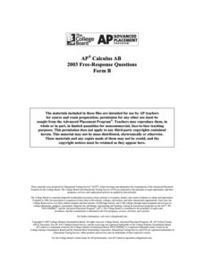 2003 AP® Calculus AB Free-Response Questions Form B AP Test Prep 2003 AP® Calculus AB Free-Response Questions Form B AP Test Prep