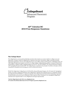 2010 AP® Calculus BC Free-Response Questions AP Test Prep 2010 AP® Calculus BC Free-Response Questions AP Test Prep