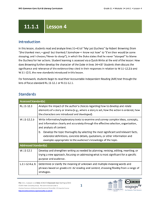 Grade 11 ELA Module 1: Unit 1, Lesson 4 Lesson Plan Grade 11 ELA Module 1: Unit 1, Lesson 4 Lesson Plan