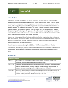 Grade 11 ELA Module 2: Unit 2, Lesson 14 Lesson Plan Grade 11 ELA Module 2: Unit 2, Lesson 14 Lesson Plan