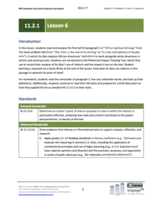 Grade 11 ELA Module 2: Unit 1, Lesson 6 Lesson Plan Grade 11 ELA Module 2: Unit 1, Lesson 6 Lesson Plan