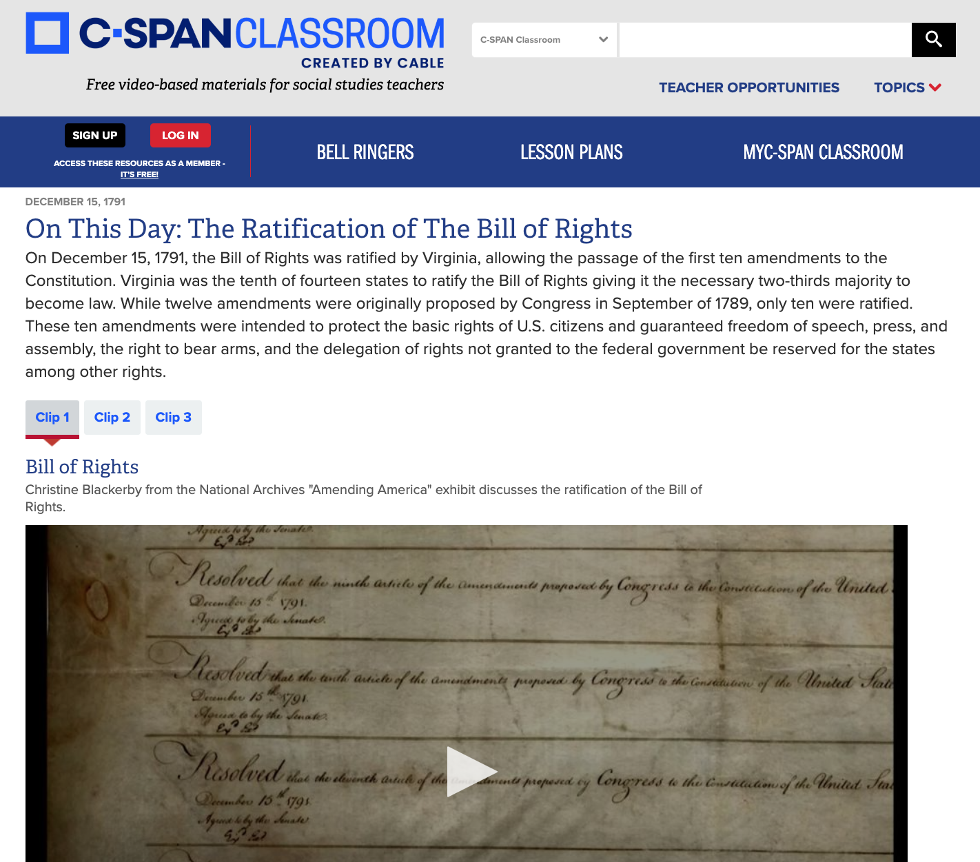 On This Day: The Ratification of The Bill of Rights Instructional Video On This Day: The Ratification of The Bill of Rights Instructional Video
