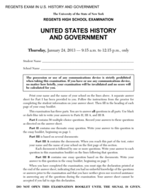 US History and Government Examination: January 2013 Assessment US History and Government Examination: January 2013 Assessment