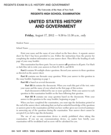 US History and Government Examination: August 2012 Assessment US History and Government Examination: August 2012 Assessment